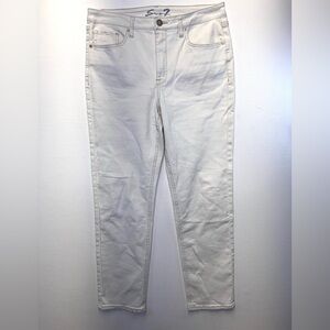 Seven7 Women's Size 10 Slim Straight Cream Contrast Stitch Denim Jeans stretch